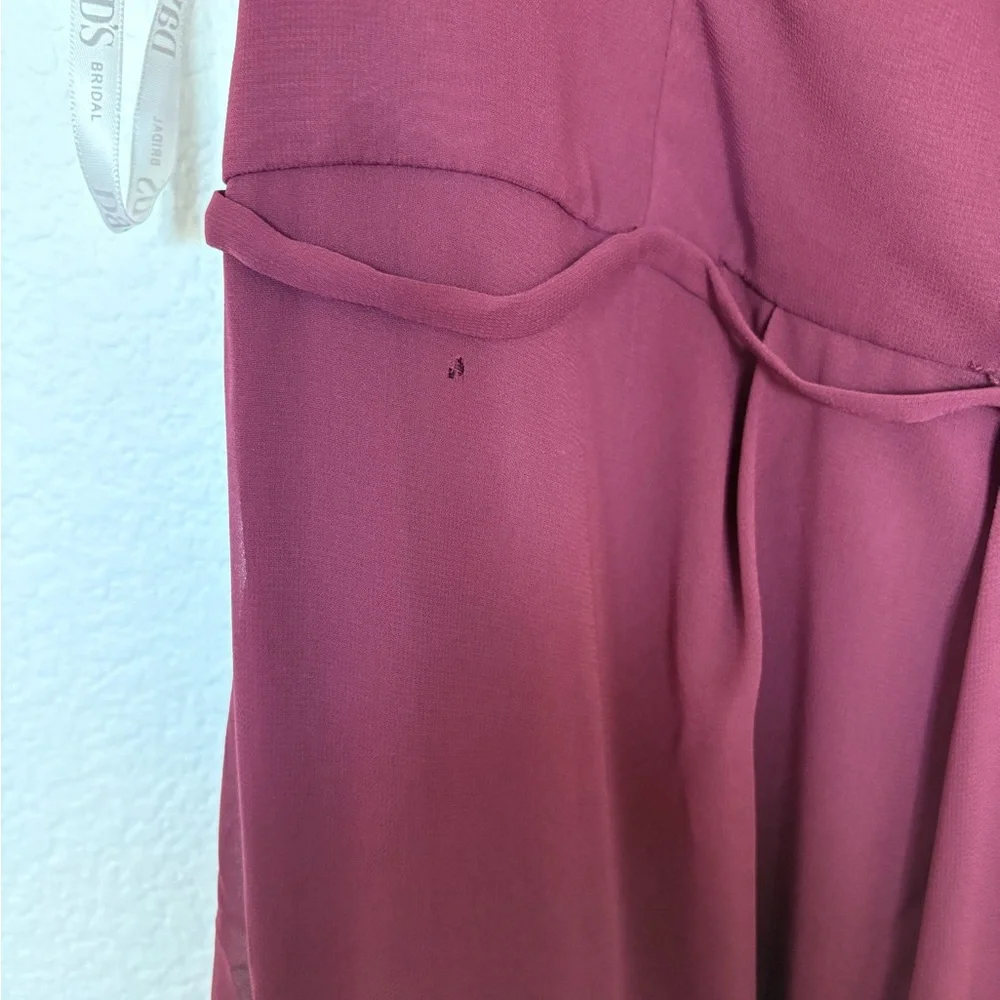 David's Bridal Wine Chiffon One-Shoulder Dress with Cascade Size 10 Formal - Picture 7 of 9